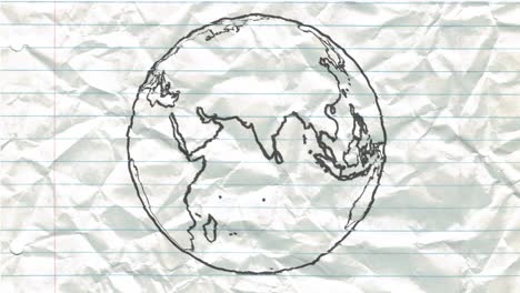 Tierra-Dibujo-Papel-Dibujos-Animados-Dibujado-A-Mano-Animación-Girando-Globo-Mundo-Pluma-Bucle